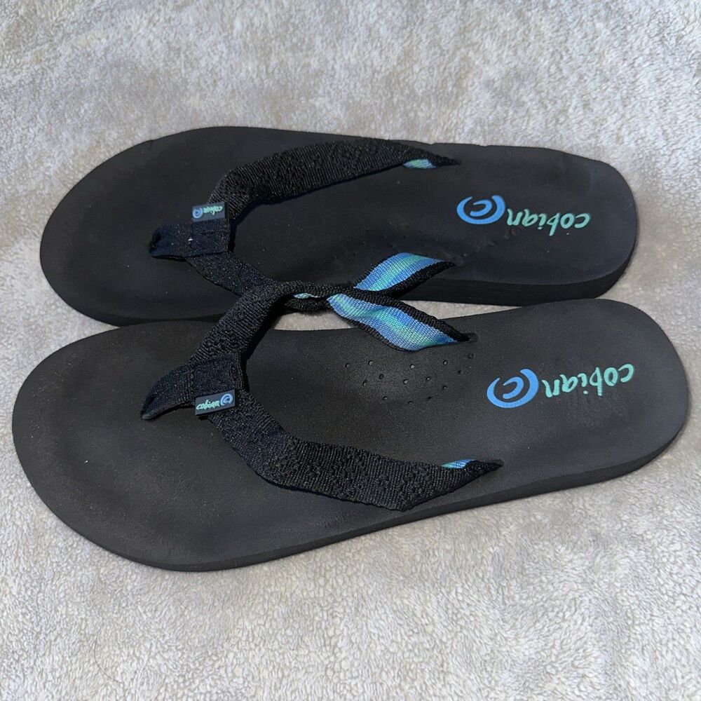 Women Cobian Skinny Bounce Flip Flop Sandal Black Arch Support Cushioned Size 8